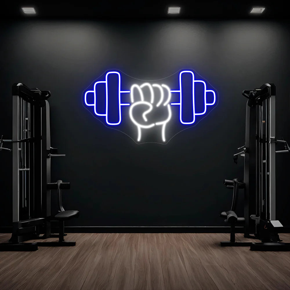 Dumbbell Neon Sign - Modern Fitness Room Wall Art