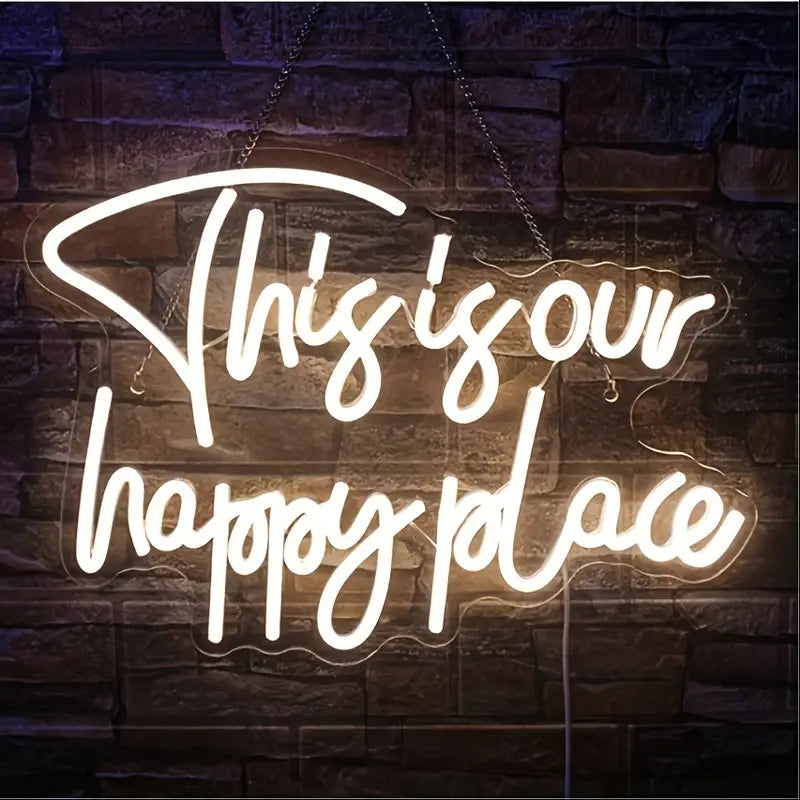 his is Our Happy Place Neon Sign My Happy Place Neon Signs for Wall Decor This is Our Place We Make The Rules Decor for Bedroom Man Cave Home Bar Birthday Wedding Party Decor